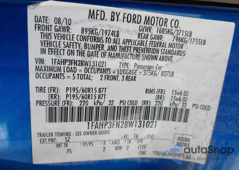 2011 Ford Focus Se из США, поврежденный, VIN 1FAHP3FN2BW131021